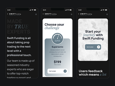 Mobile UI Landing page 2d business button cta design gradien gray interaction interface landing page mobile monochrome plan prop firm tariff trading typography ui ux website