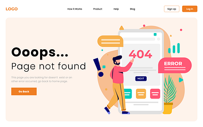 Landing page 404 error message for Web graphic design illsutration ui