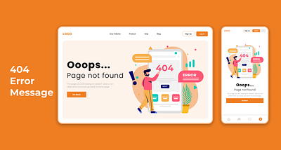 Landing page 404 error message for Web and Mobile devices graphic design illustration ui