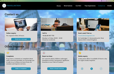 Travel.Diction Contact Us Screen contact design ui