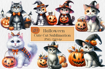 Cute Halloween Cat Watercolor Clipart event