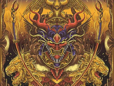 Golden Samurai Illustration apparel design clothing design eagle gold golden golden tiger hand drawn helmet illustration knive line art merchandise design samurai samurai face samurai head samurai helmet sword tiger tony midi wolfordeer
