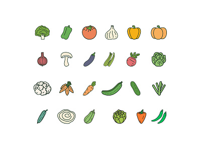 Set of vegetables vector linear color icons premium