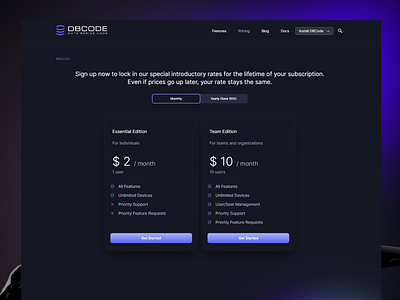 Dbcode- Pricing Page annually month pricing vscode pricing website website design webui