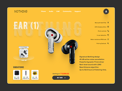 Nothing Product Page 3d animation branding design designconcept earburds interactivedesign landingpage logo nothingproduct productpage ui uidesign