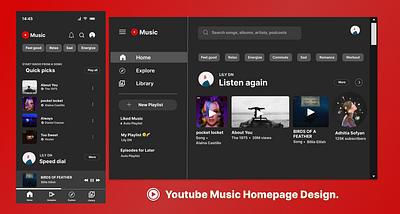 Youtube Music Homepage Design daily ui challenge homepage ui design ui ux web design youtube youtube homepage youtube music