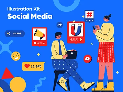 Illustration Kit: Social Media 📱 avatar branding character design design design asset free asset graphic design iconscout illustration illustration kit likes marketing reactions social media vector