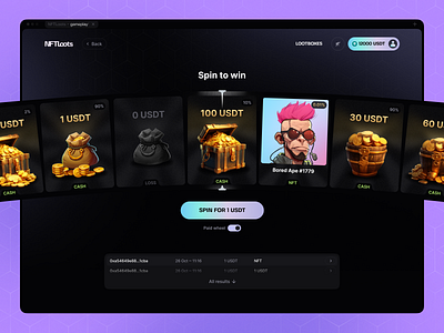 NFT Loots: Game 3d ai art blockchain bored ape branding crypto ethereum gambling gameplay landing page lootbox midjourney nft nftloots token ui usdt ux web3