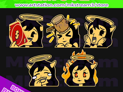 Twitch emotes Alice Angel (vintage retro) pack #2 alice angel alice angel emotes animated emotes anime bendy bendy and the ink machine cute design emote emotes girl hammer illustration laugh sexy sub badge twitch emotes uno vintage women