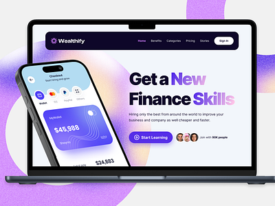 Finance SaaS Landing Page animation colors figma finance gradients landing page minimal design professional typography ui ux wealthify