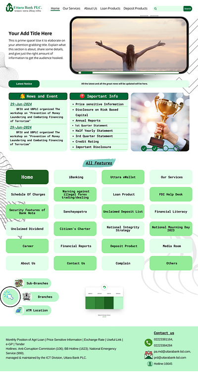 Demo Home Page UI of "Uttara Bank PLC." bankingui bankinguiux branding demo demoui designinspiration fintech graphic design homepage ui uiux user interface userexperience uttarabankplc webdesign