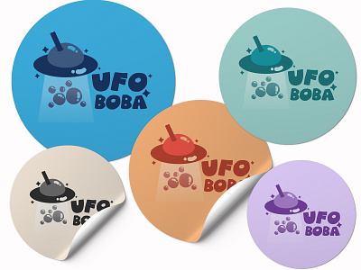 UFO BOBA boba brand branding bubble tea cafe cafe logo cute design illustration logo logo design restaurant restaurant logo sticker ui