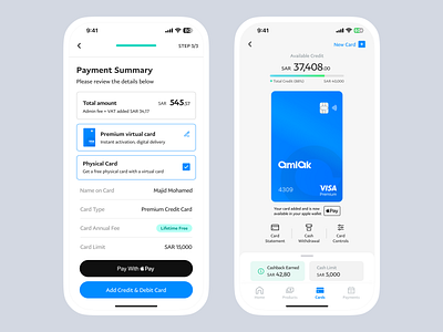 New Credit Card | Mobile Banking App 3d app banking blue branding card cards credit credit card dashboard design graphic design illustration illustrator iphone limit logo patterns ui ux