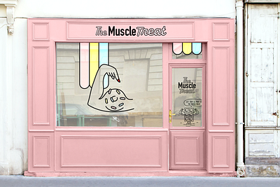 The Muscle Treat bakery shop branding frontshop illustrator logo design protein treats sweets treats