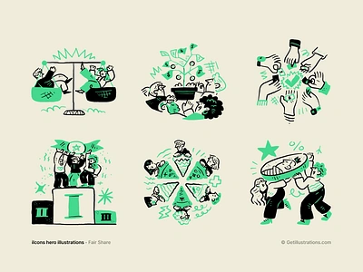 ilcons hero illustrations bundle business getillustrations hands icons ilcons illustration landing page illustration minimal pizza profit share spot illustration success team team effort team work vector website illustration weight scale