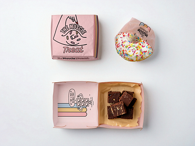 The Muscle Treat burger packaging donut logo design muscle treat packaging rainbow sweets treats
