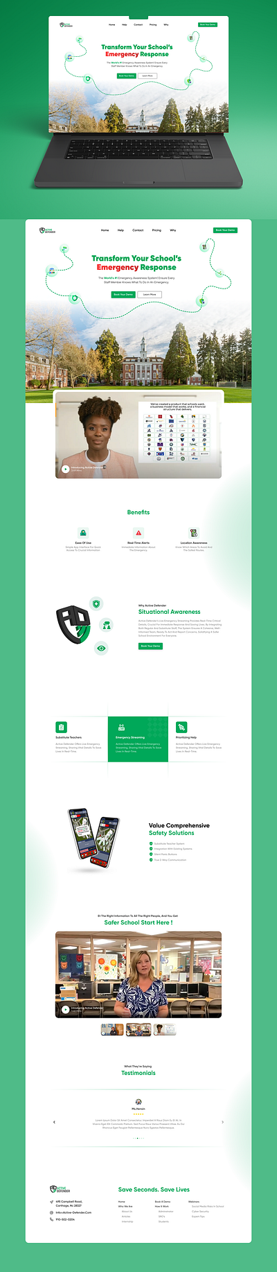 Active defender website design alert school security security trend trending website design