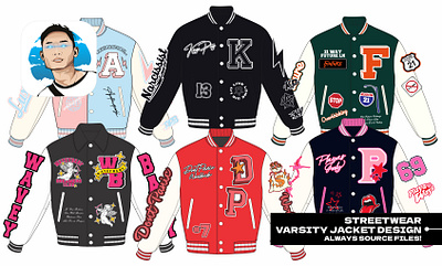 Collection Streetwear Varsity Jacket Design for Clothing Brand clothes design fashion illustration jacket letterman jacket letterman jacket design streetwear varsity varsity jacket varsity jacket design