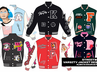 Collection Streetwear Varsity Jacket Design for Clothing Brand clothes design fashion illustration jacket letterman jacket letterman jacket design streetwear varsity varsity jacket varsity jacket design