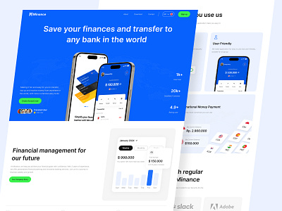 Minance Landing Page - Company Agency app design bank app clean design feature finance finance app fintech fintech app landing page management app minance money money app ui ui kit uiux ux web design web kit