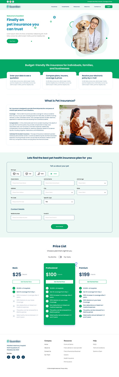 Pet Insurance Landing Page branding design designs sketch ui ux webdesign