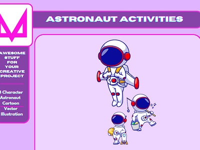 Astronaut Activities 🌌 astronaut baby branding character children cosmonaut cute design galaxy helmet illustration logo pack science set spaceman technology vector