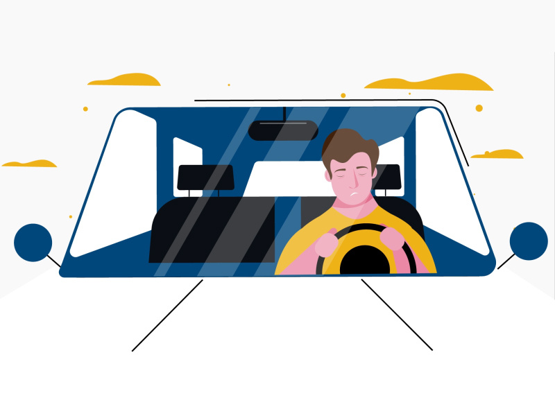 Sleepy Guy 2d animation adobe after effects animation car drive illustration illustrator infographics motion design motion graphics sleep sleepy vector
