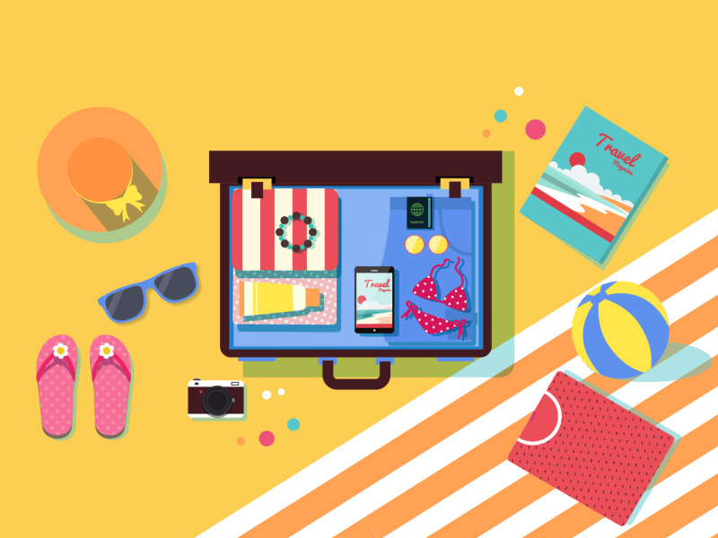 Let's Travel 2d animation adobe after effects animation backpack illustration illustrator infographics mobile motion design motion graphics packing suitcase travel van