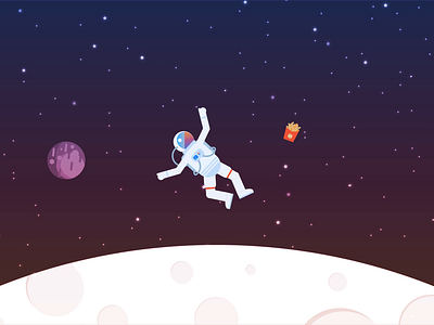 Hungry Spaceman 2d animation adobe after effects animation astronaut food fries gravity hungry illustration infographics motion design motion graphics planet space spaceman stars vector