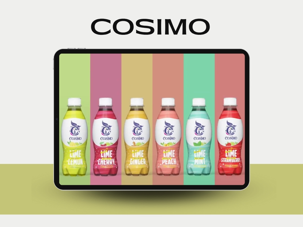 Cosimo Drinks Package Design & Animation 3d animation branding graphic design logo motion graphics ui
