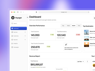 Voyager - Dashboard Travel Agent branding business company dashboard design figma illustration landing page travel ui ui design ux design