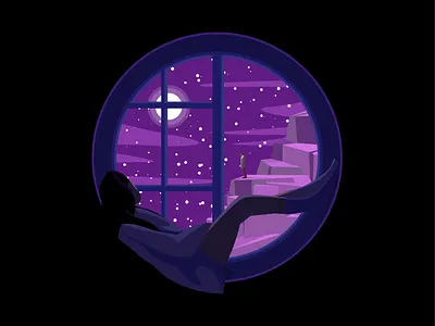 Midnight art conceptual design flat graphic design illustration inspiring love man midnight motivation mountain night purple vector window woman