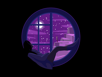 Midnight art conceptual design flat graphic design illustration inspiring love man midnight motivation mountain night purple vector window woman