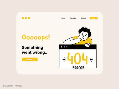 Error 404 Page 008 404 daily dailyui dailyui008 design error graphic design illustration not found ui ux yellow