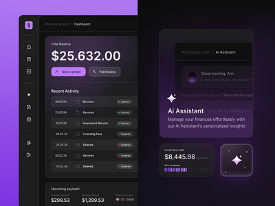 Integrated Finance Dashboard and AI ai analytics animation b2b banking chart crm dashboard digitalbanking finance financeapp financialtech fintech management platform product design saas ui ux web