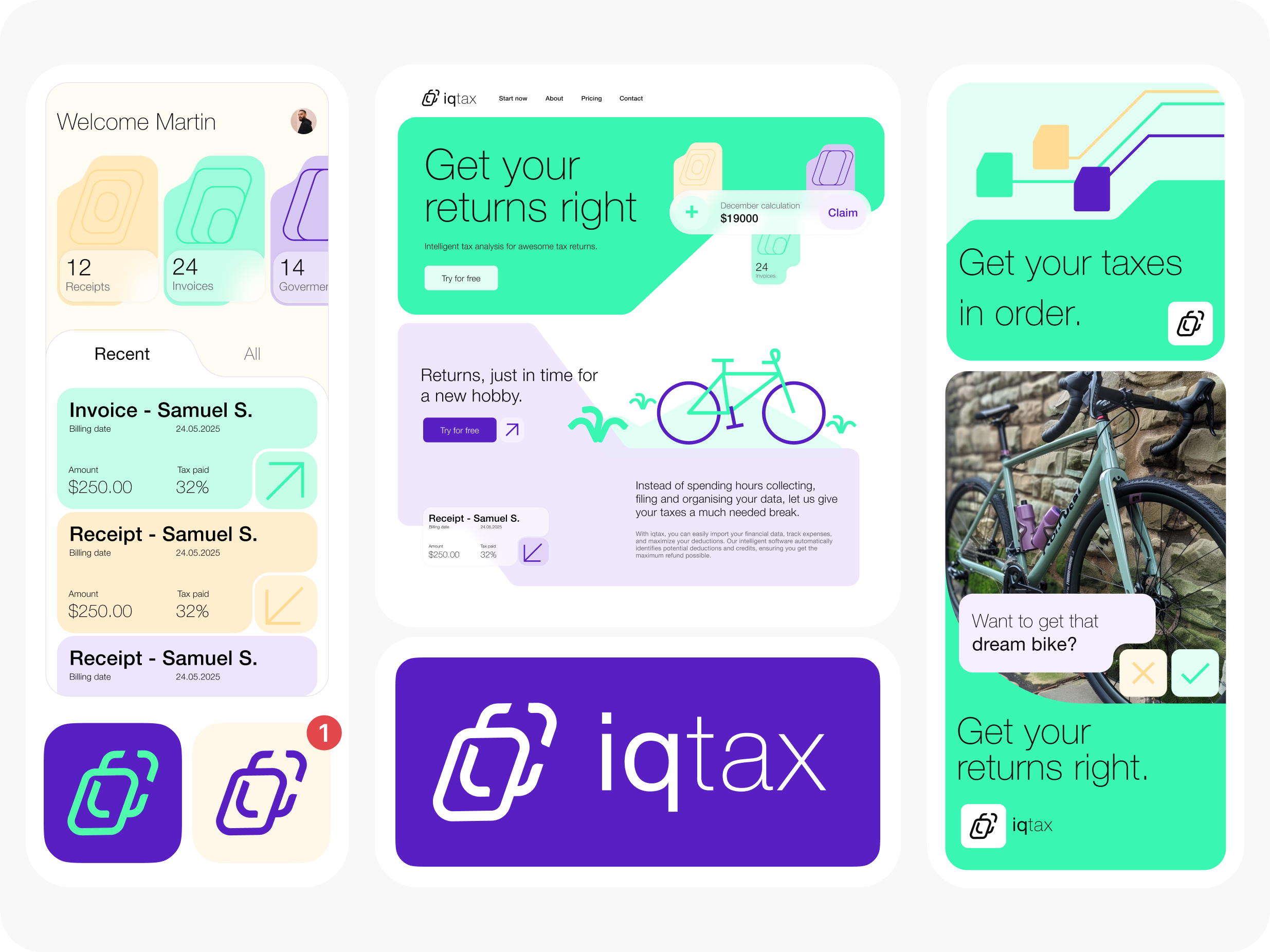 IQTask - Visual Identity for an AI powered tax return tool ai ai design ai tax ai taxes ai visual identity app app design artificial intelligence design ai tax branding tax design tax return tax return tool tax visual identity web design website