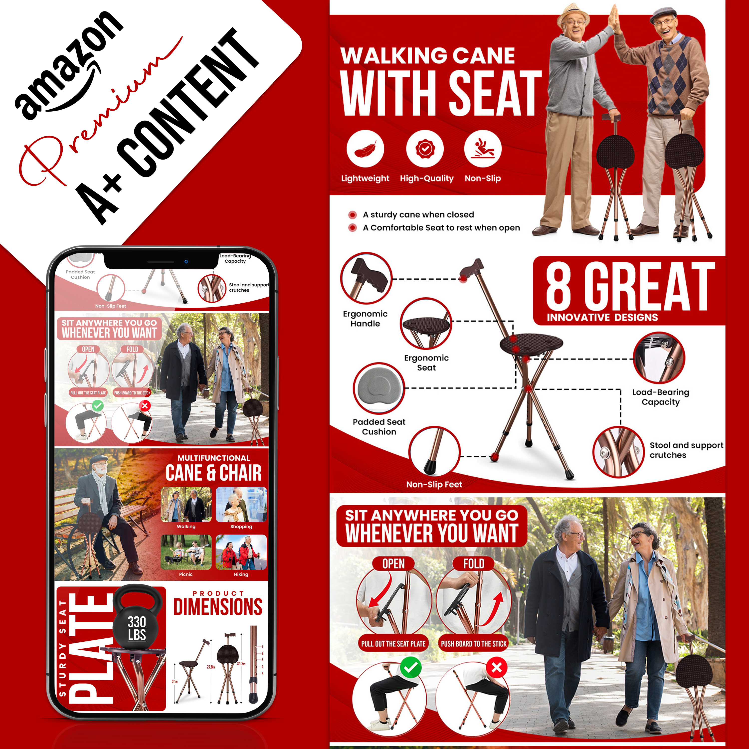 Premium Walking Cane || A+ Content || Amazon amazon amazon a content amazon branding amazon listing amazon listing infographics amazon product design enhance brand content image editing product infographics