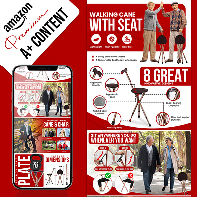 Premium Walking Cane || A+ Content || Amazon amazon amazon a content amazon branding amazon listing amazon listing infographics amazon product design enhance brand content image editing product infographics