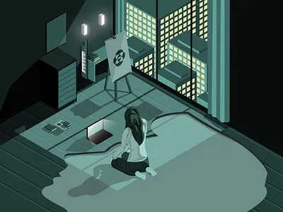 Higher that the sun | Isometric artwork art conceptual design drawing flat graphic design green illustration inspiring interior isometric isometry love motivation new york opportunity room study vector work