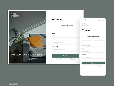 Daily UI #001 / sign up app dailyui signup page ui ux