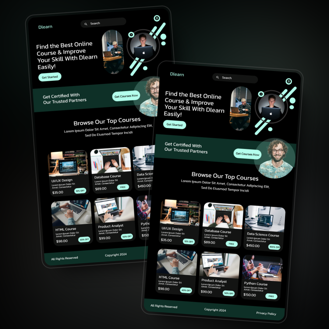 Online Course App design e learning landing page design online course app design ui user experience user interface user research ux