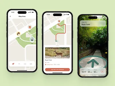 Zippy Zoo Mobile App animal ar arrow augmented reality blur bottom sheets brown forest green ios iphone line maps nature navbar tree ui ux design zoo zoo app