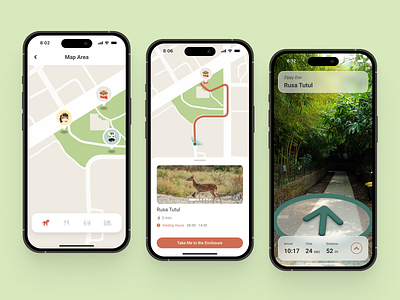 Zippy Zoo Mobile App animal ar arrow augmented reality blur bottom sheets brown forest green ios iphone line maps nature navbar tree ui ux design zoo zoo app