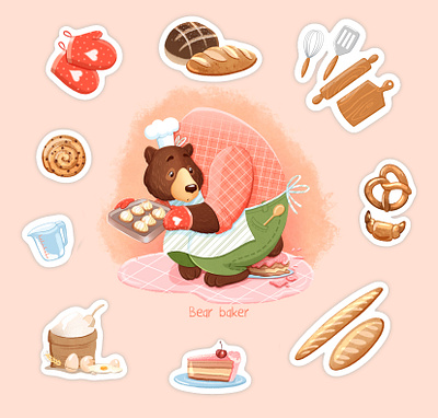 B. Bear baker alphabet animal art b baker bakery bear boardgame book brand character bread cake character character design children character children illustration childrens book illustration kitchen sticker stickerbook