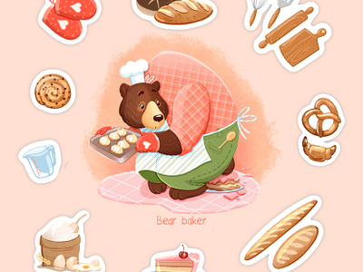 B. Bear baker alphabet animal art b baker bakery bear boardgame book brand character bread cake character character design children character children illustration childrens book illustration kitchen sticker stickerbook