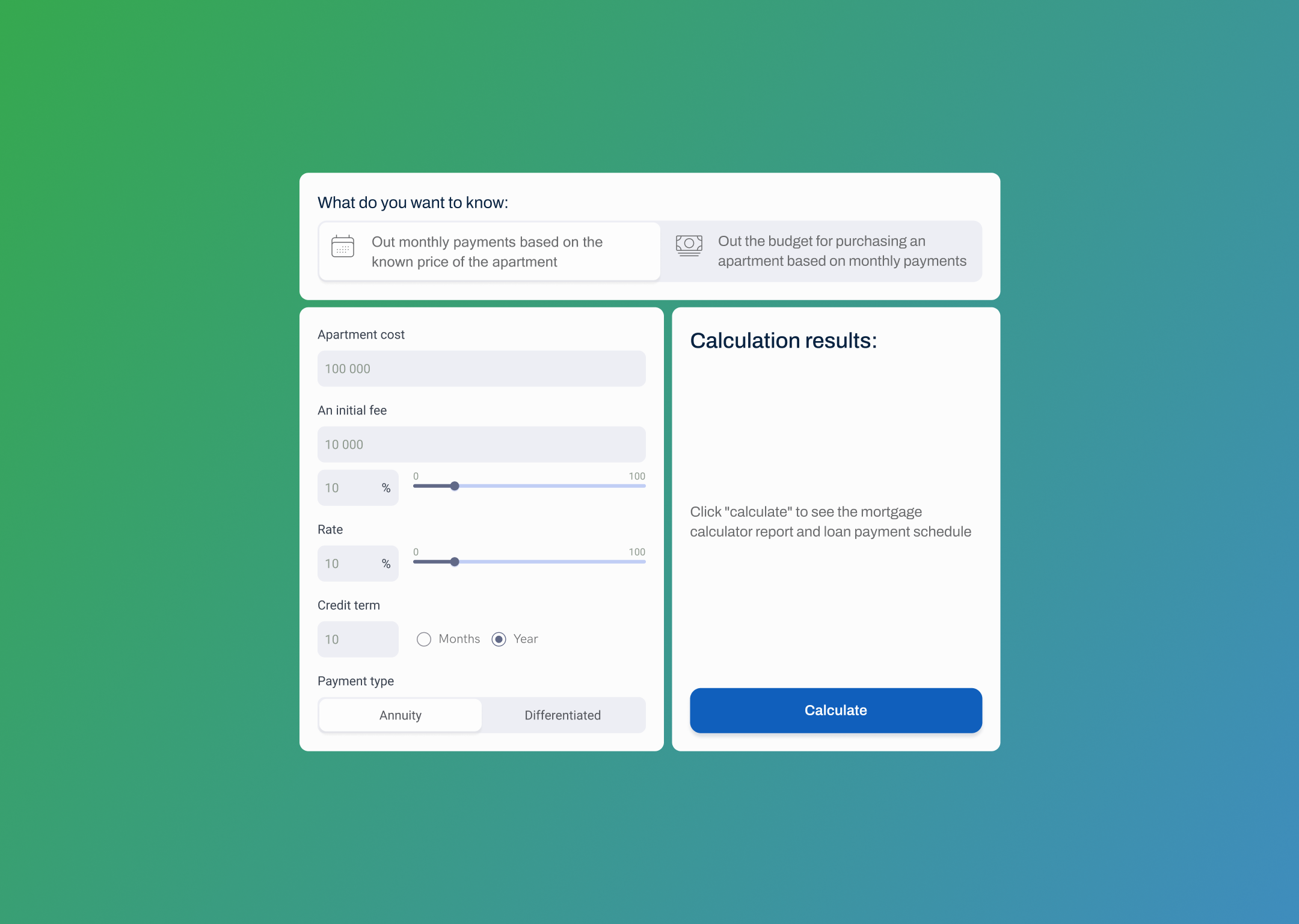 Design of elements for calculating monthly mortgage payment design typography ui ux