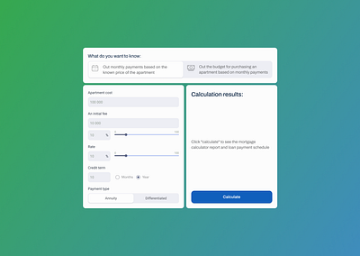 Design of elements for calculating monthly mortgage payment design typography ui ux