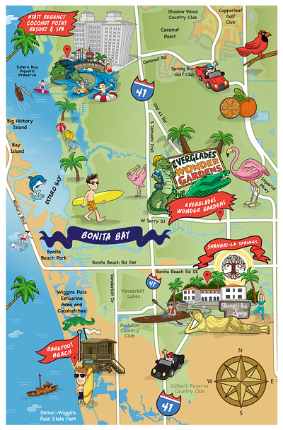 Bonita bay cartoon map bonita bay cartoon map cartoon map drawin fun maps