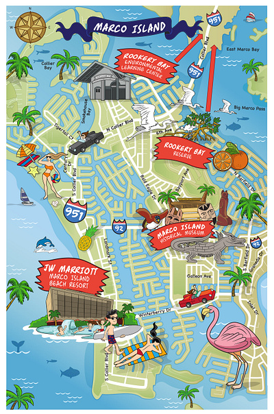 Marco Island map cartoon cartoon map ecartoonman fun maps illustrated maps richard peter david