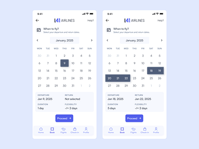 Date Picker & Ranged Date Picker UI Design - Flight Booking App booking date picker figma flight flight booking mobile mobile app mobile ui ranged date picker ui